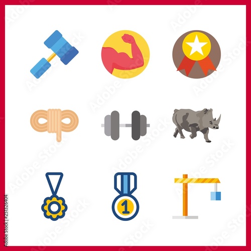 9 strong icon. Vector illustration strong set. rhino and winch icons for strong works