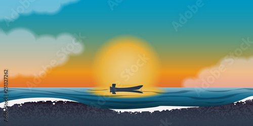 A boat and seascape sunset.