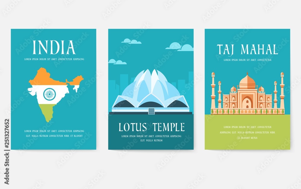 Set of India country ornament travel tour concept. Culture traditional, magazine, book, poster, abstract, element. Vector decorative ethnic greeting card or invitation design background