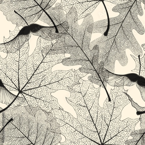 High detail skeleton leaf vector seamless pattern photo