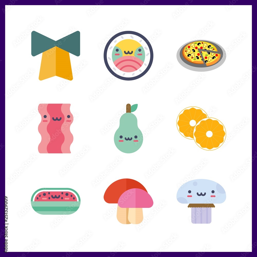 9 slice icon. Vector illustration slice set. pizza and sushi icons for slice works