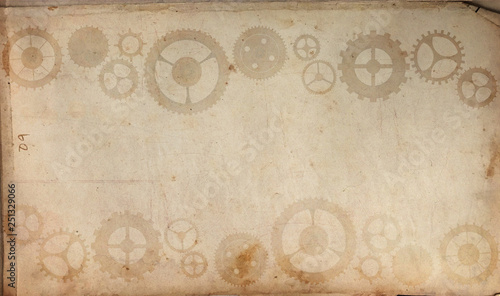 Vintage steampunk cogs gears and wheels, Frame background. Old retro paper canvas. Wallpaper.