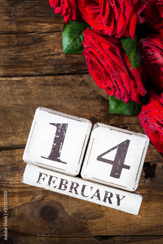 Calendar, Date 14 February, St Valentines Day and roses