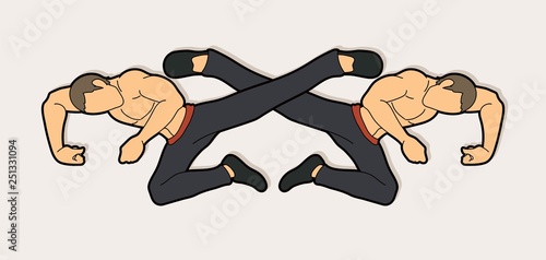 Kung Fu jump kick cartoon graphic vector