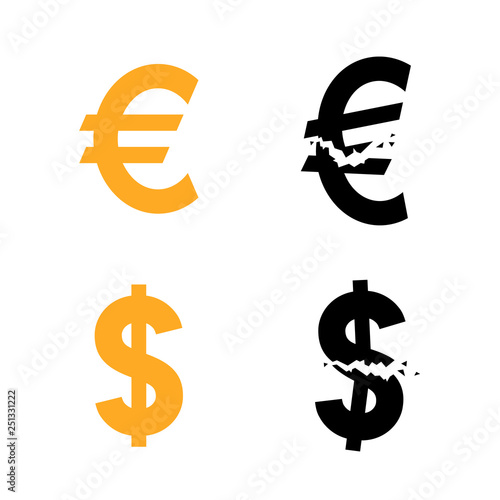Euro and dollar currency symbol and their broken variant