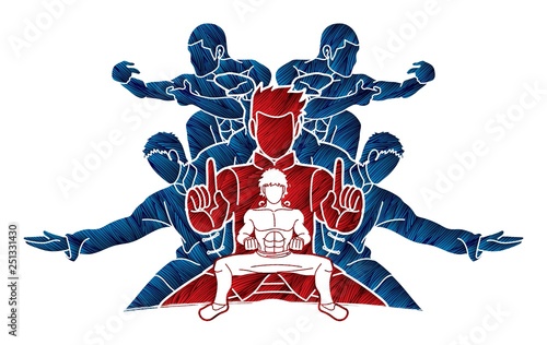 Papier peint Kung Fu ready to fight action pose cartoon graphic vector.