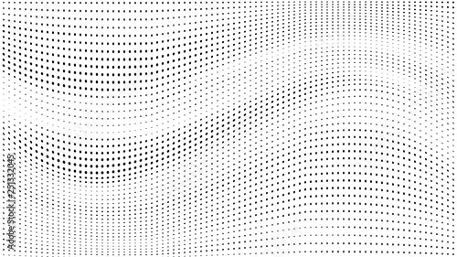 Halftone gradient pattern. Abstract halftone dots background. Monochrome dots pattern. Grunge wave texture. Pop Art Comic small dots. Radial twisted dots. Design for presentation, report, flyer, cover