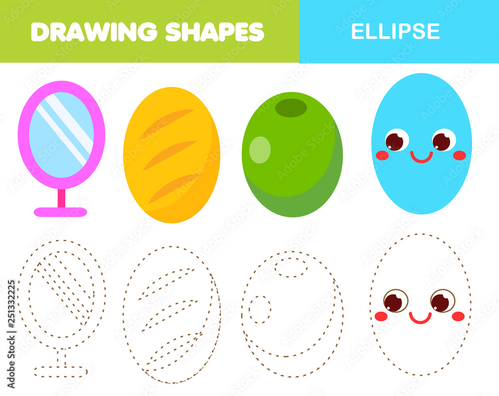 Learning geometric shapes for kids. Ellipse, oval. Handwriting practice figures and forms Learning geometric shapes for kids. Ellipse, oval. Handwriting practice figures and forms