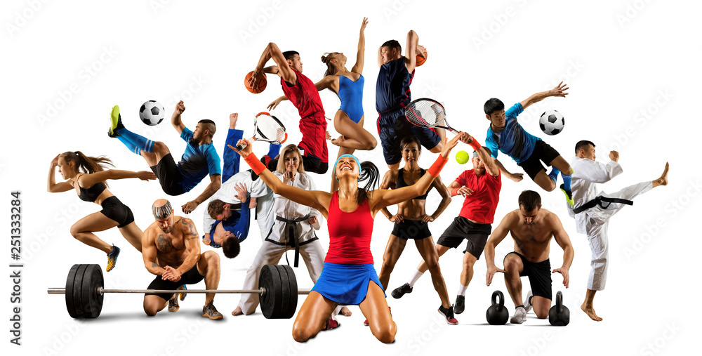 Huge multi sports collage taekwondo, tennis, soccer, basketball, etc