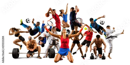 Obraz Ogromny kolaż sportowy taekwondo, tenis, piłka nożna, koszykówka itp