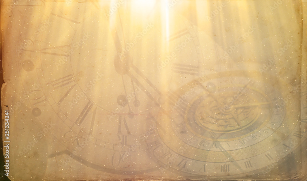 Fototapeta premium Vintage clock background, old time retro steampunk canvas paper map