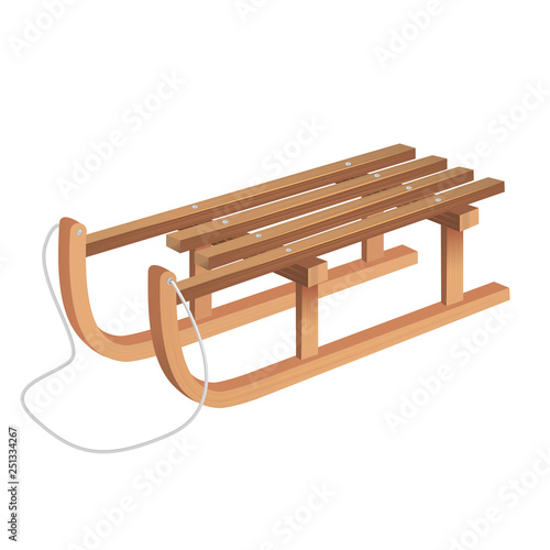 Realistic 3d Detailed Classic Wooden Sled. Vector photo