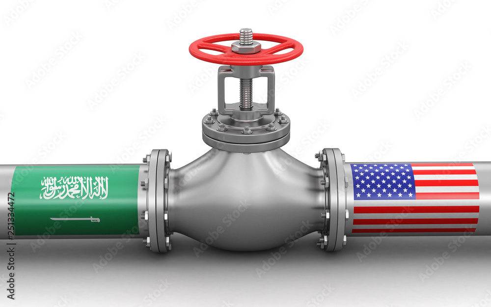 Pipeline with flags. Image with clipping path