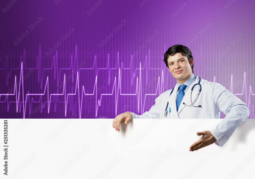 Doctor with banner Doctor with banner