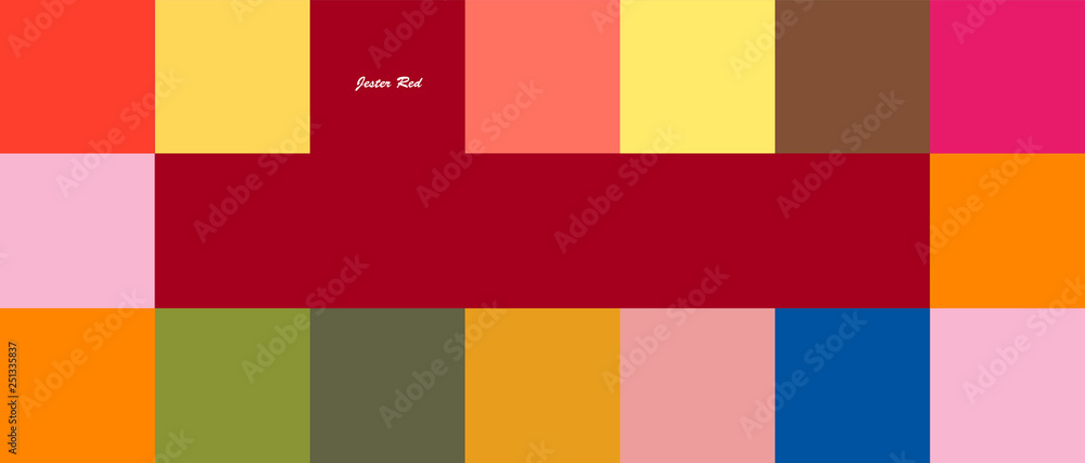2019 Jester Red, color palette, fashionable colors, abstract pattern