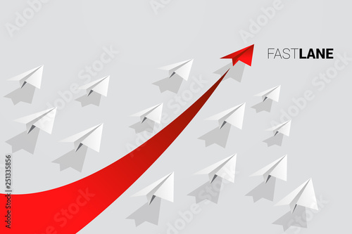 red origami paper airplane is move faster than group of white. Business Concept of fast lane for moving and marketing