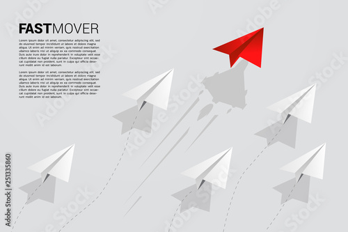 red origami paper airplane is move faster than group of white. Business Concept of fast lane for moving and marketing