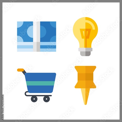 4 push icon. Vector illustration push set. shopping cart and push pin icons for push works