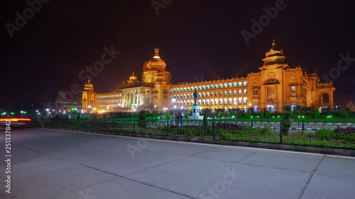 night illuminated bangalore city palace front traffic street square panorama 4k timelapse india photo