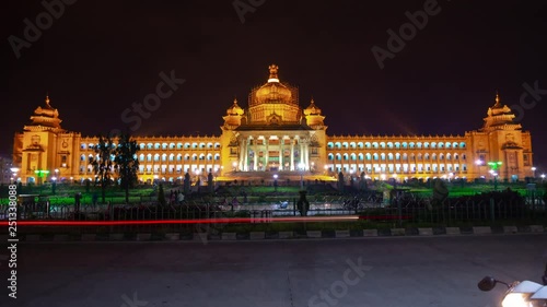 night illuminated bangalore city palace front traffic street square panorama 4k timelapse india photo