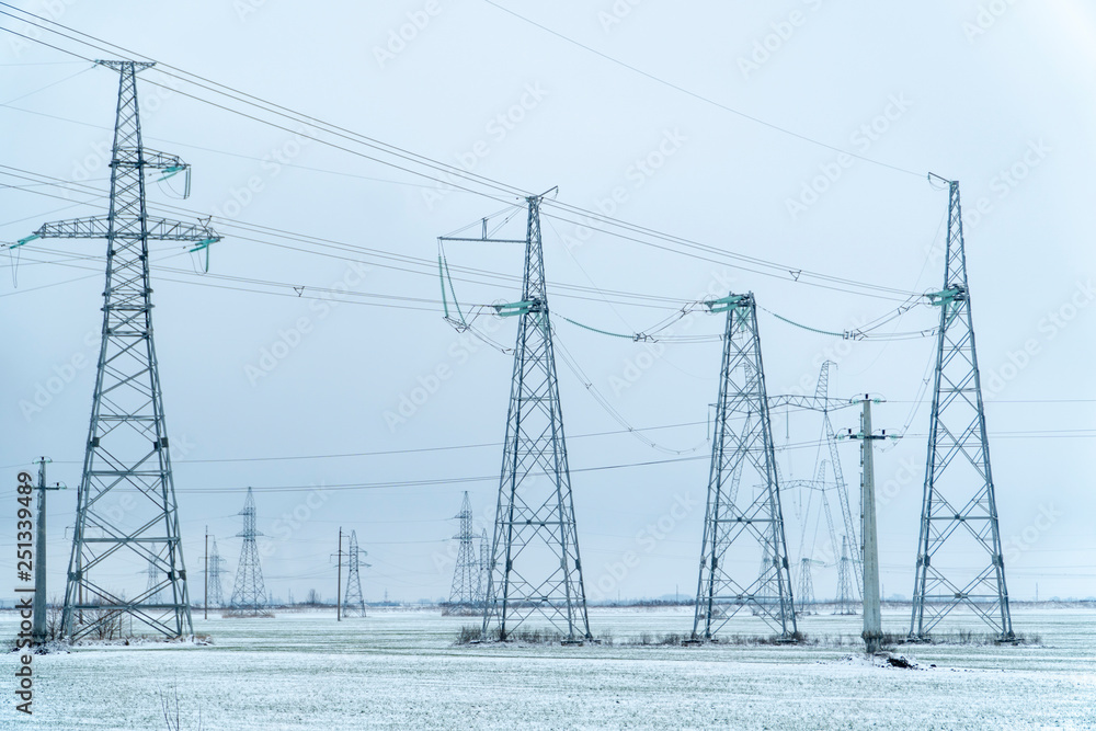 power line in winter