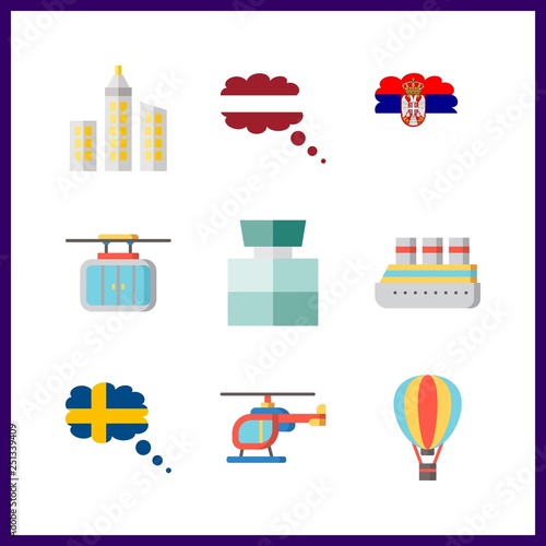 9 aerial icon. Vector illustration aerial set. cologne and serbia icons for aerial works