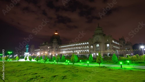 night illuminated bangalore city famous palace front square panorama 4k timelapse india photo