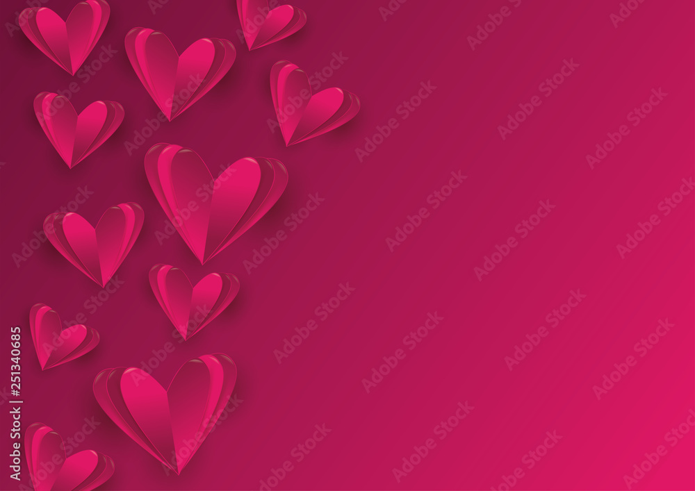 Paper shape of heart flying on red background. Vector symbols of love for Happy Women's, Mother's, Valentine's Day