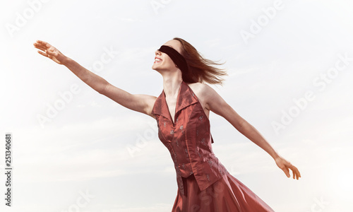 Concept of freedom and happiness with girl enjoying this life