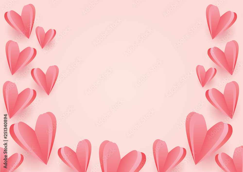 Paper shape of heart flying on pink background. Vector Illustration