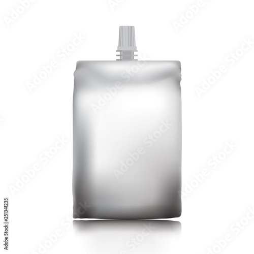 Empty plastic envelope with a lid for food or drink on a white background.