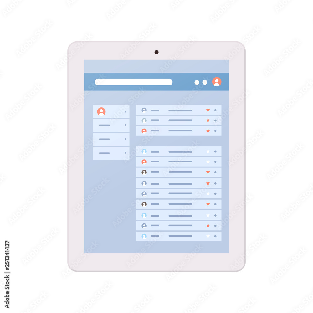 contact list of people social network concept tablet select contacts screen chatting and messaging mobile application flat white background contact list of people social network concept tablet select contacts screen chatting and messaging mobile application flat white background