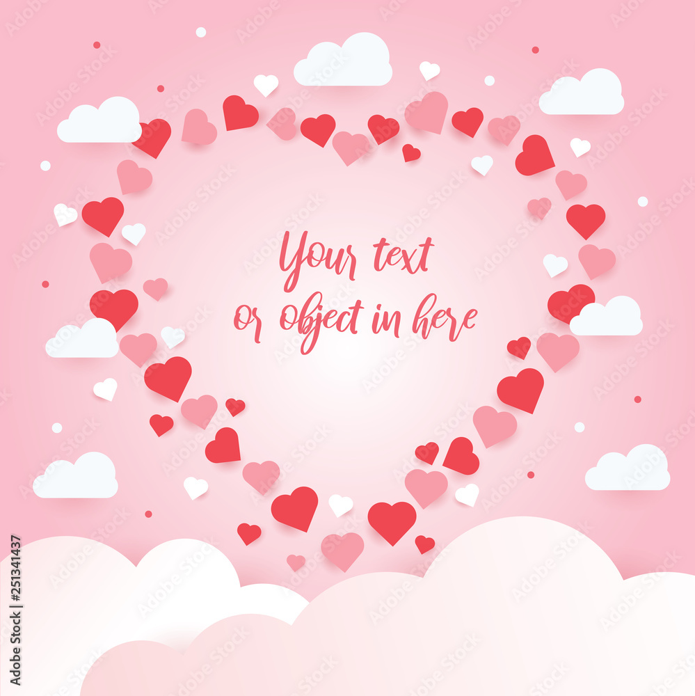 Love Invitation card Valentine's day on pink background with cloud. Vector illustration