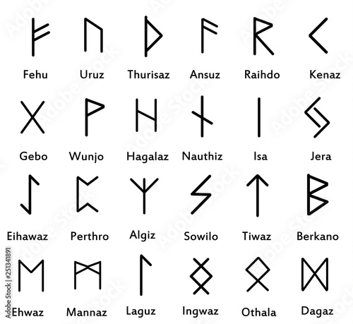 Classic runes. Runic alphabet icons. Celtic, Scandinavian ancient symbols, letters