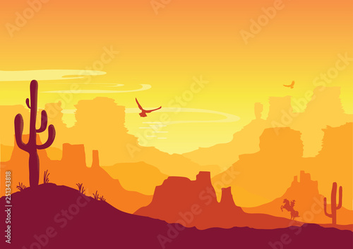 Western American desert. Vector Arizona prairie landscape