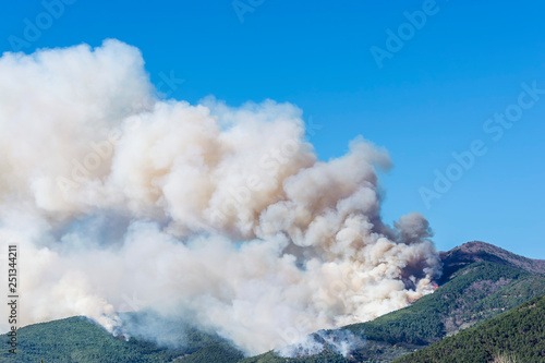 Huge fire in the woods of Monte Pisano threatens the inhabited centers of Vicopisano and Bientina, Tuscany, Italy