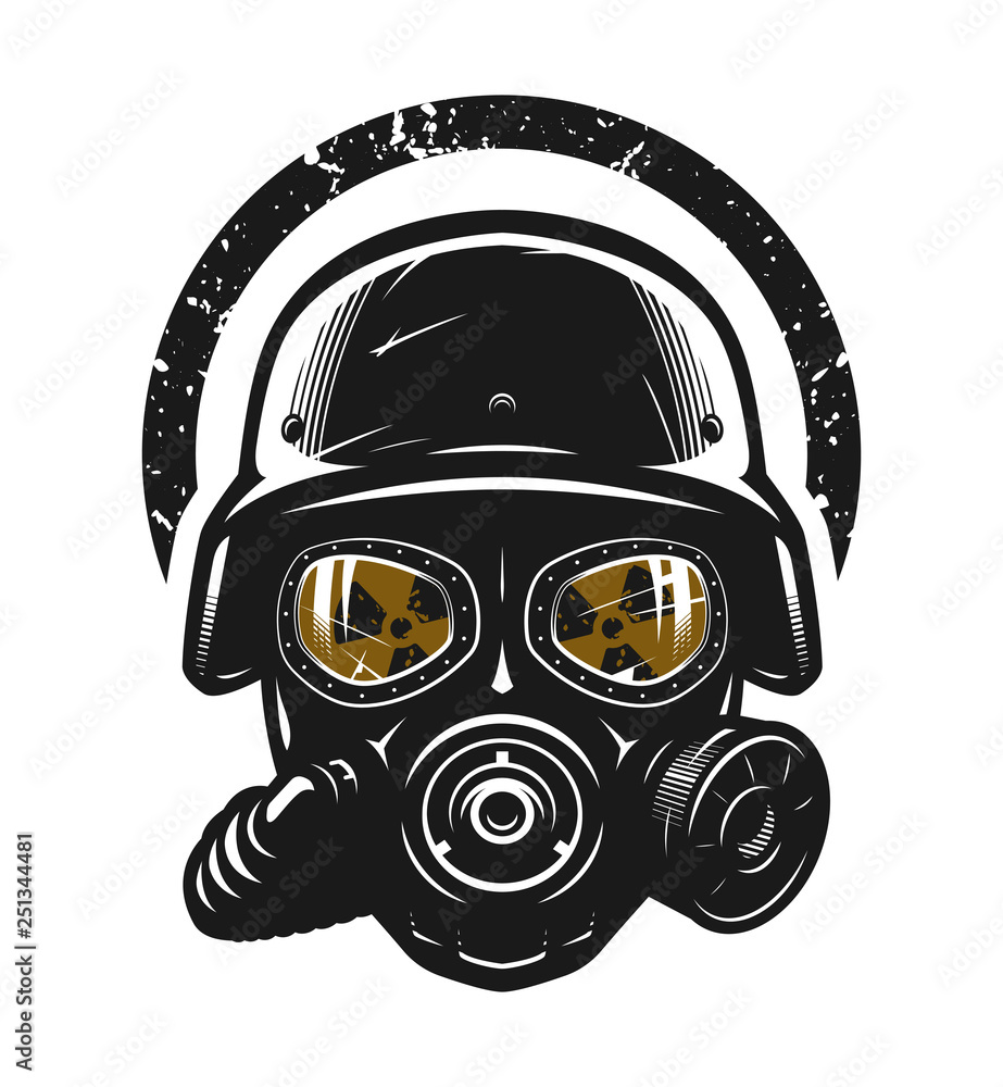 Helmet and gas mask, radiation protection. Vector illustration. Stock