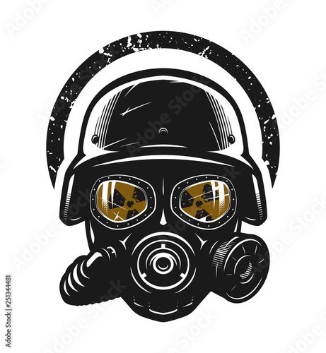 Helmet and gas mask, radiation protection. Vector illustration.