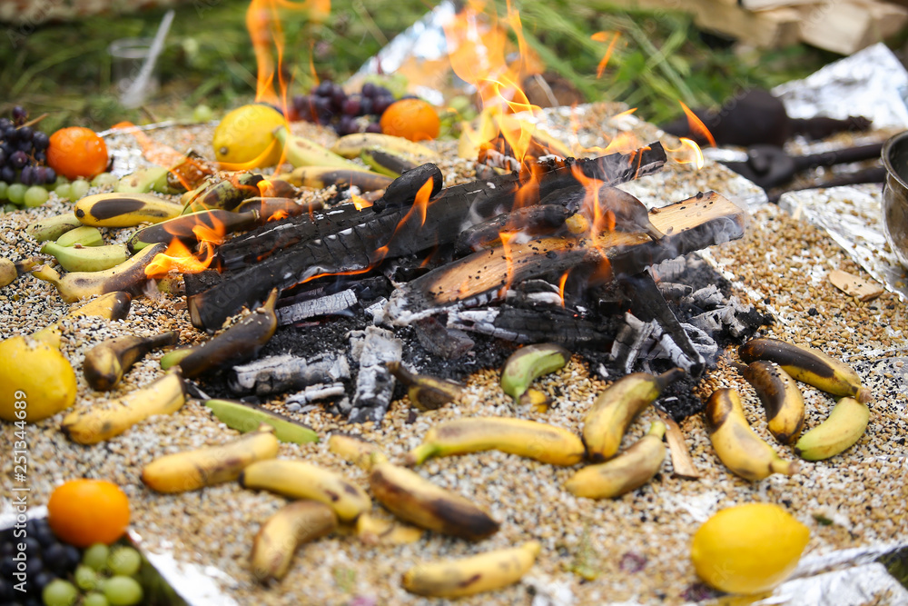 traditional indian yagya (puja), fire ritual