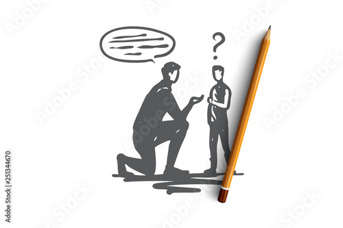 Learning, disability, boy, health, education concept. Hand drawn isolated vector.