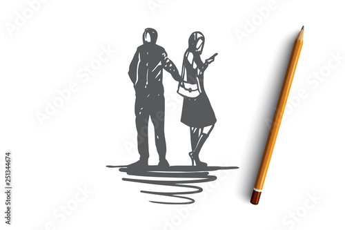 Pickpocketing, crime, theft, steal, wallet concept. Hand drawn isolated vector.