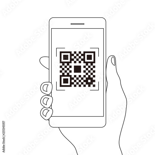 スマホ決済qrアプリのスマートフォンを持つ手線画イラスト素材 Stock Vector Adobe Stock