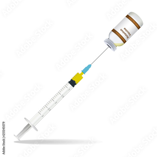 Immunization, Rotavirus Vaccine Syringe Contain Some Injection And Injection Bottle Isolated On A White Background. Vector Illustration. Vaccination Healthcare Concept.