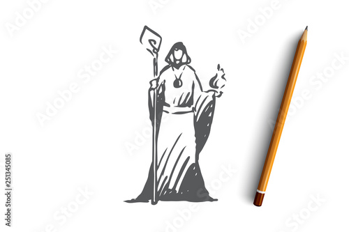 Magician, wizard, magician, healer, psychic concept. Hand drawn isolated vector.