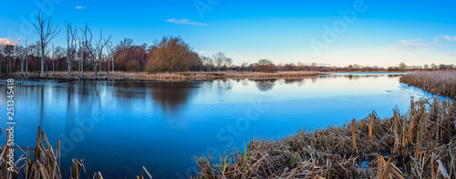 Arcot Pond Nature Reserve Panorama, near Cramlington in Northumberland which is a Site of Special Scientific Interest, SSSI, and is relatively new arising from upwelling water in the 1960's