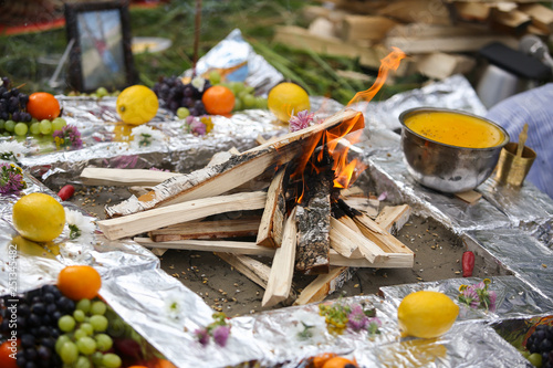 traditional indian yagya (puja), fire ritual photo