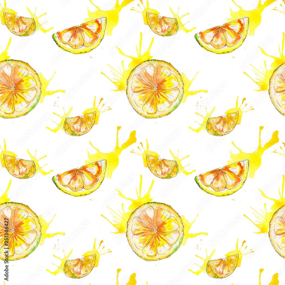 Hand drawn Watercolor lemon seamless pattern. Hand drawn Watercolor lemon seamless pattern.