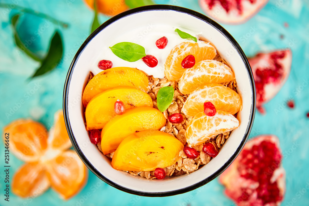 Tropical fruit Breakfast homemade granola yogurt. Healthy Tropical fruit Breakfast homemade granola yogurt. Healthy
