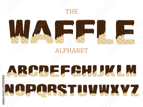 Frosted chocolate sprinkle waffle letters sweet alphabet dessert for kids pictograms poster collection abstract 
