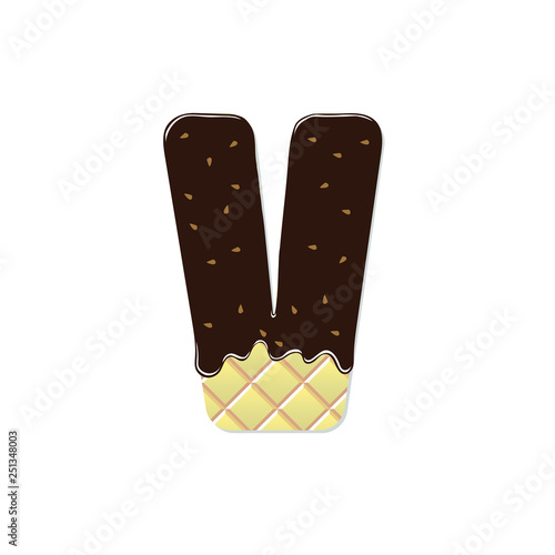 wafer letter V with the current chocolate glaze